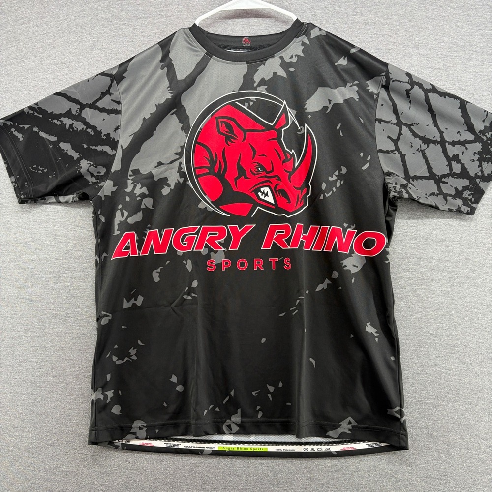 Angry Rhino Sports Mens‎ Large T-Shirt Gray Black Camo Red Graphic Performance